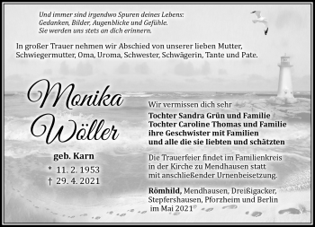 Traueranzeige von Monika Wöller von Südthüringer Presse