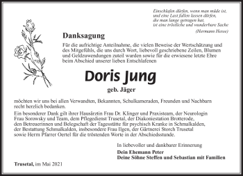 Traueranzeige von Doris Jung von Südthüringer Presse