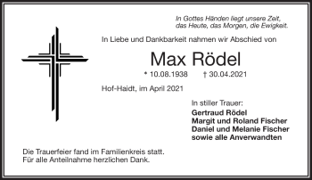 Traueranzeige von Max Rödel von Frankenpost