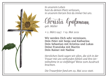 Traueranzeige von Christa Großmann von Frankenpost