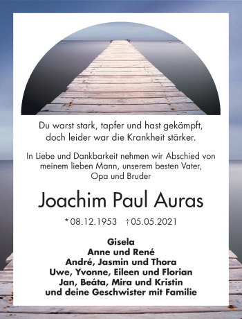 Traueranzeige von Joachim Paul Auras von Südthüringer Presse