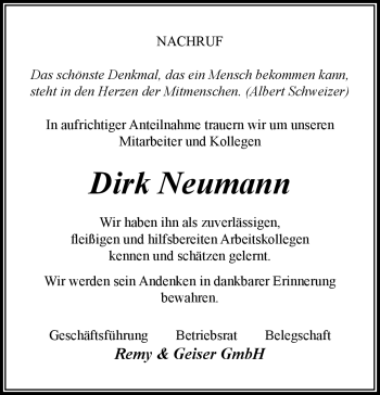 Traueranzeige von Dirk Neumann von Südthüringer Presse