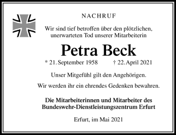 Traueranzeige von Petra Beck von Südthüringer Presse