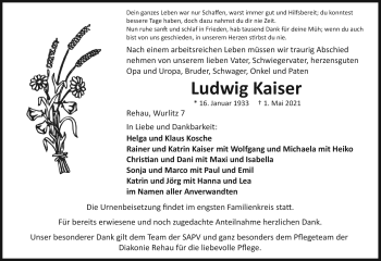 Traueranzeige von Ludwig Kaiser von Frankenpost