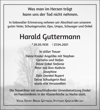 Traueranzeige von Harald Guttermann von Südthüringer Presse
