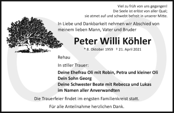 Traueranzeige von Peter Willi Köhler von Frankenpost