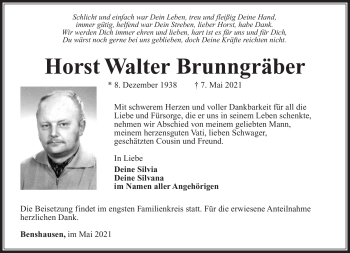 Traueranzeige von Horst Walter Brunngräber von Südthüringer Presse