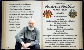 Traueranzeige von Andreas Amthor von Südthüringer Presse