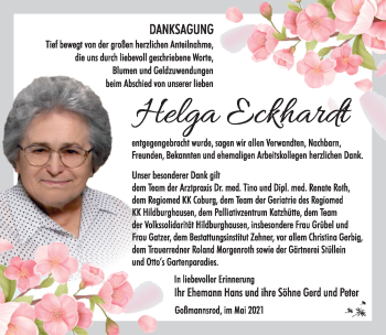 Traueranzeige von Helga Eckhardt von Südthüringer Presse