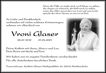 Traueranzeige von Vroni Glaser von Frankenpost