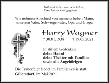 Traueranzeige von Harry Wagner von Südthüringer Presse