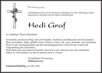 Traueranzeige von Hedi Graf von Südthüringer Presse