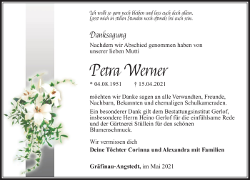 Traueranzeige von Petra Werner von Südthüringer Presse