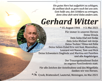 Traueranzeige von Gerhard Witter von Südthüringer Presse