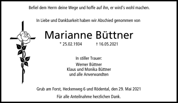 Traueranzeige von Marianne Büttner von Neue Presse Coburg