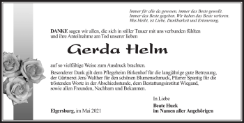 Traueranzeige von Gerda Helm von Südthüringer Presse