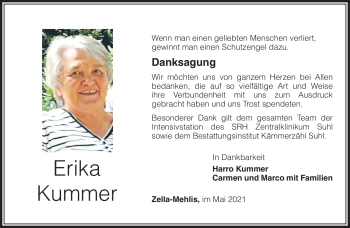 Traueranzeige von Erika Kummer von Südthüringer Presse