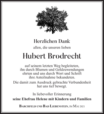 Traueranzeige von Hubert Brodrecht von Südthüringer Presse
