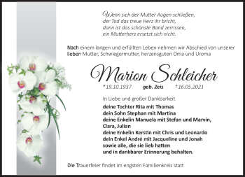 Traueranzeige von Marion Schleicher von Südthüringer Presse