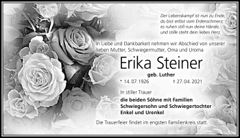 Traueranzeige von Erika Steiner von Südthüringer Presse