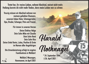 Traueranzeige von Harald Nothnagel von Südthüringer Presse