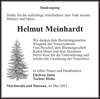 Traueranzeige von Helmut Meinhardt von Südthüringer Presse