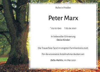 Traueranzeige von Peter Marx von Südthüringer Presse