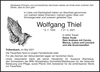 Traueranzeige von Wolfgang Thiel von Neue Presse Coburg