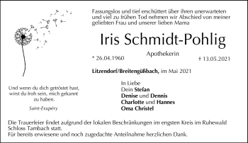 Traueranzeige von Iris Schmidt-Pohlig von Neue Presse Coburg