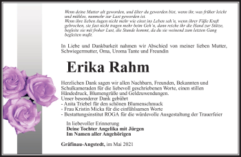 Traueranzeige von Erika Rahm von Südthüringer Presse