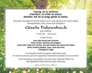 Traueranzeige von Gisela Fahrenbach von Südthüringer Presse