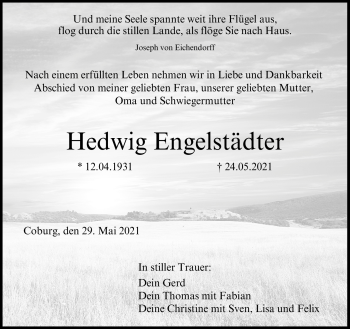 Traueranzeige von Hedwig Engelsätdter von Neue Presse Coburg