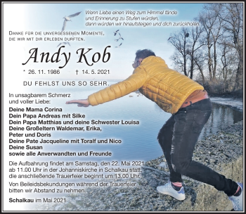 Traueranzeige von Andy Kob von Südthüringer Presse