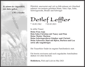Traueranzeige von Detlef Leffler von Südthüringer Presse