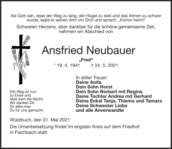 Traueranzeige von Ansfried Neubauer von Neue Presse Coburg