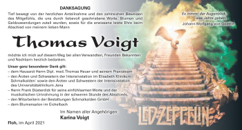 Traueranzeige von Thomas Voigt von Südthüringer Presse