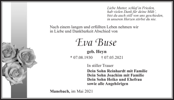 Traueranzeige von Eva Buse von Südthüringer Presse
