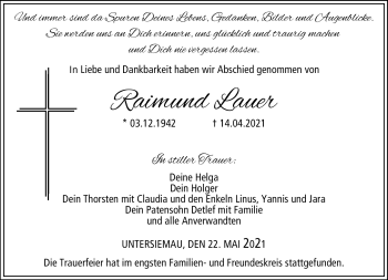 Traueranzeige von Raimund Sauer von Neue Presse Coburg