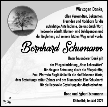 Traueranzeige von Bernhard Schumann von Südthüringer Presse