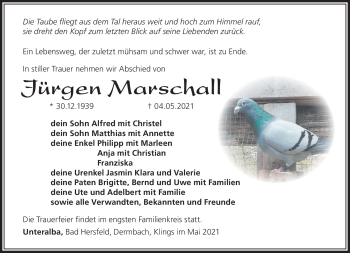 Traueranzeige von Jürgen Marschall von Südthüringer Presse