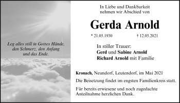 Traueranzeige von Gerda Arnold von Neue Presse Coburg