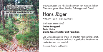 Traueranzeige von Hans Jäger von Südthüringer Presse