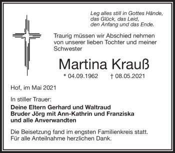 Traueranzeige von Martina Krauß von Frankenpost