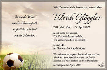 Traueranzeige von Ulrich Glöggler von Südthüringer Presse