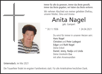 Traueranzeige von Anita Nagel von Neue Presse Coburg