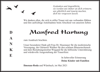 Traueranzeige von Manfred Hartung von Südthüringer Presse