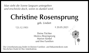 Traueranzeige von Christine Rosensprung von Neue Presse Coburg