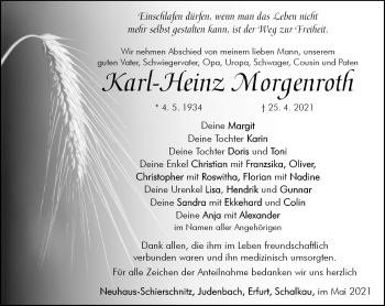 Traueranzeige von Karl-Heinz Morgenroth von Südthüringer Presse