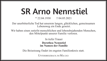 Traueranzeige von Arno Nennstiel von Südthüringer Presse