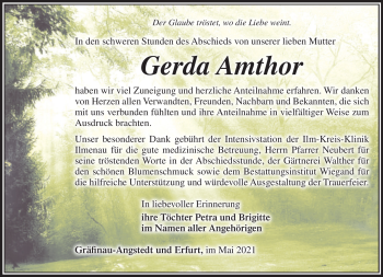 Traueranzeige von Gerda Amthor von Südthüringer Presse